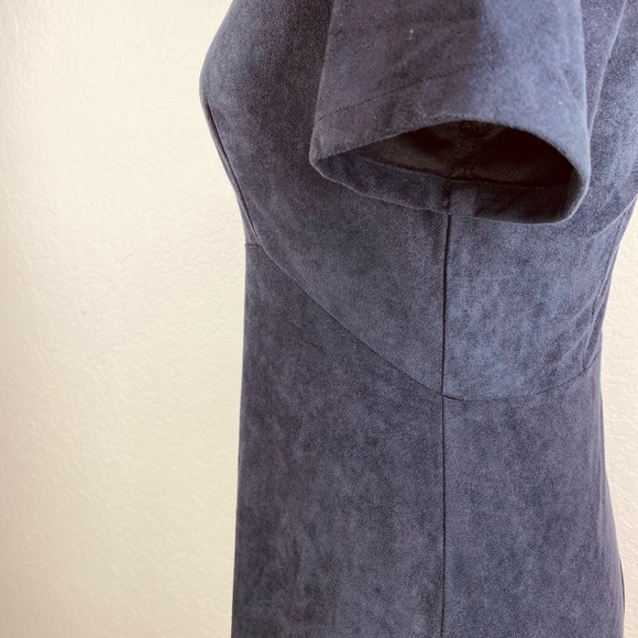 NWT Sugar + Lips Navy Faux Suede Dress Pewter Grommet Hem Fit & Flair Size Small - Picture 11 of 16